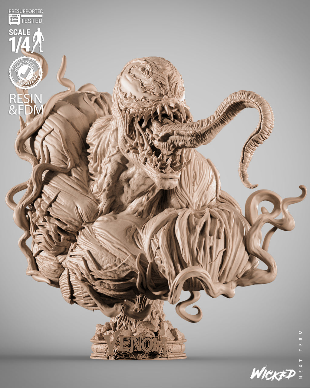 Venom 3D Printed Resin Bust – Wicked Marvel Collector Display UK