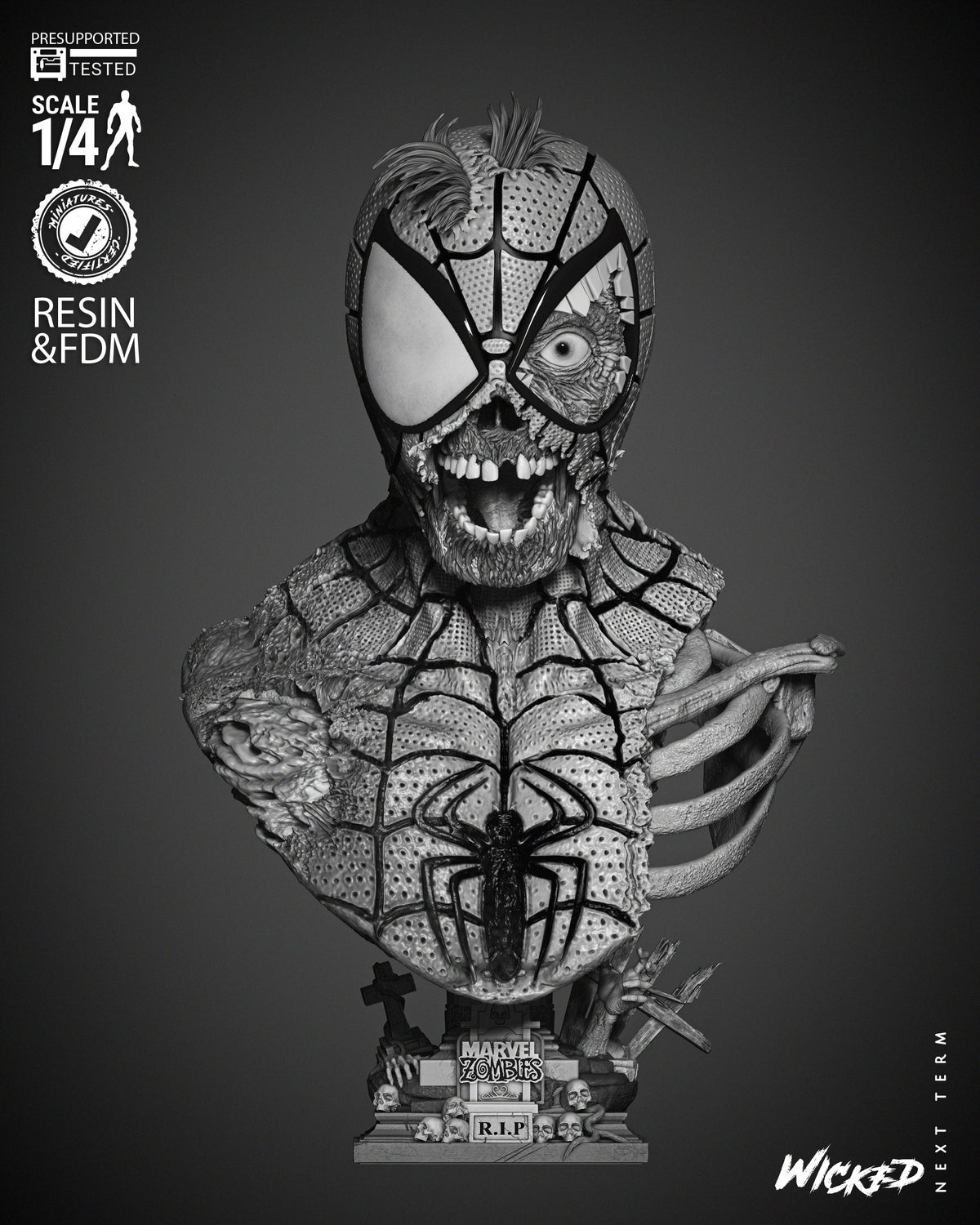 Marvel Zombies Spider-Man 3D Printed Resin Bust – Wicked Collector Display UK
