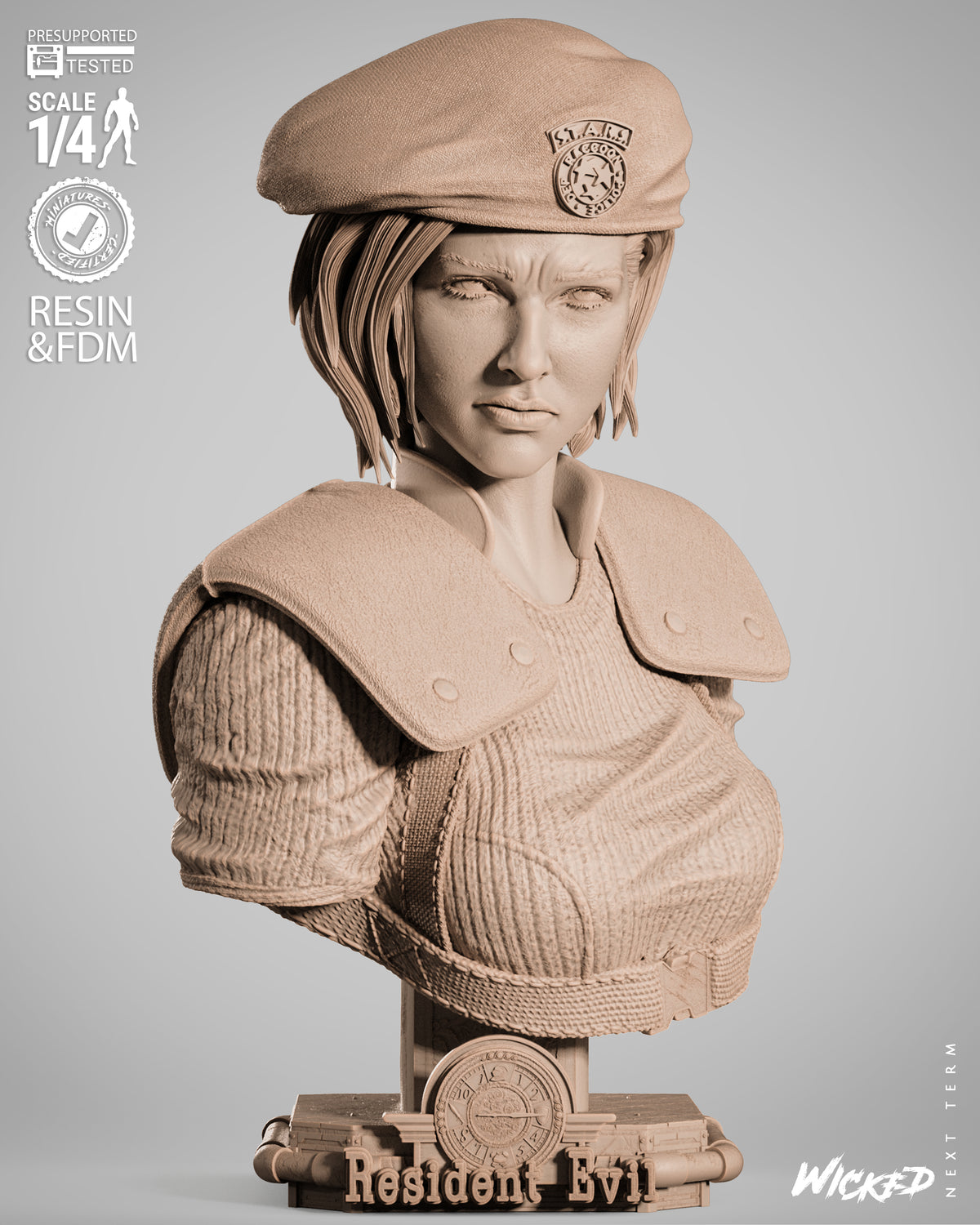 Jill Valentine 3D Printed Resin Bust – Wicked Survival Horror Collector Display UK